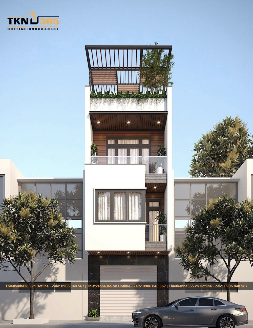 Nhà 4 tầng 5m mặt tiền với tầng tum 