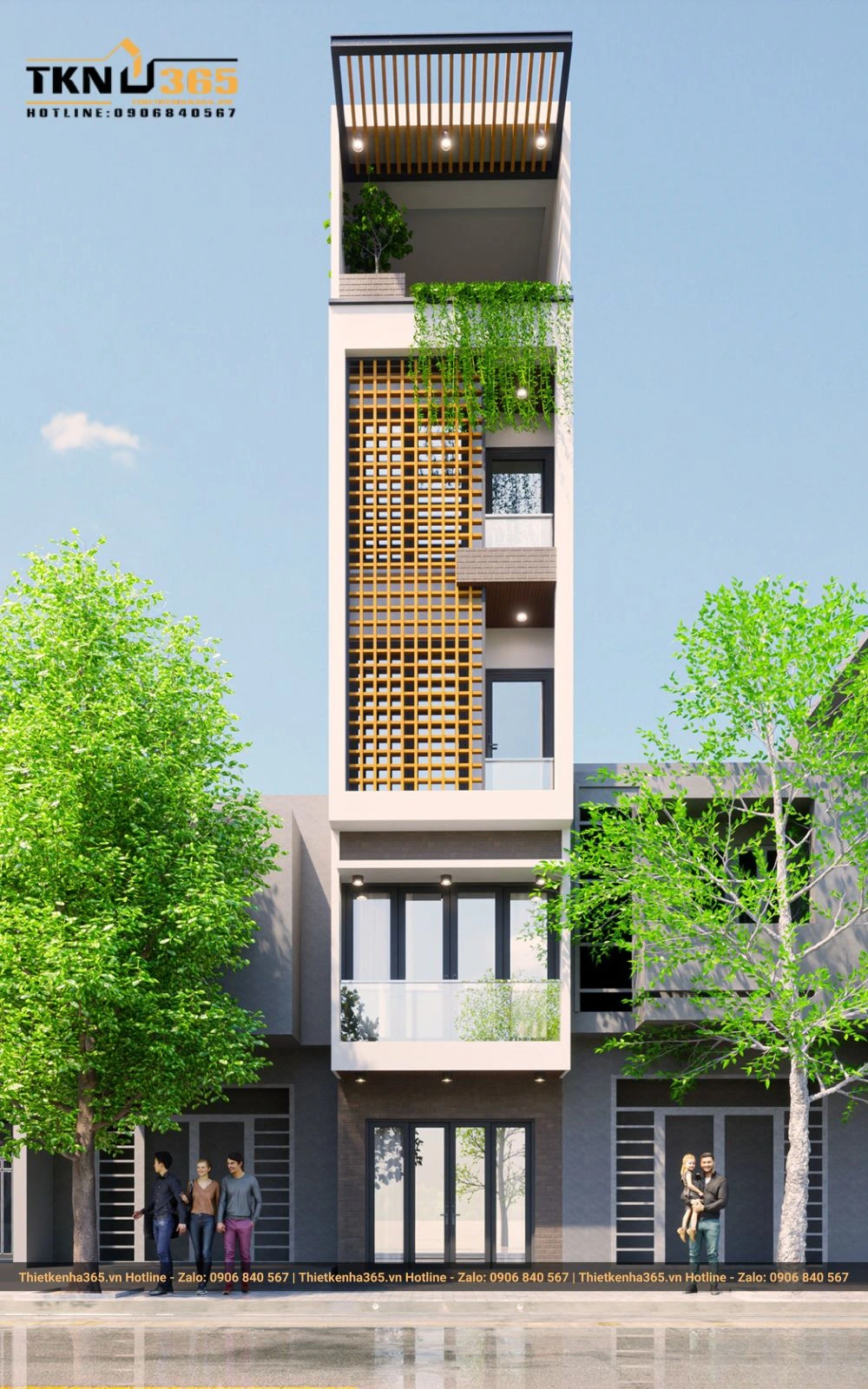 Mẫu nhà 5 tầng đẹp có thang máy 