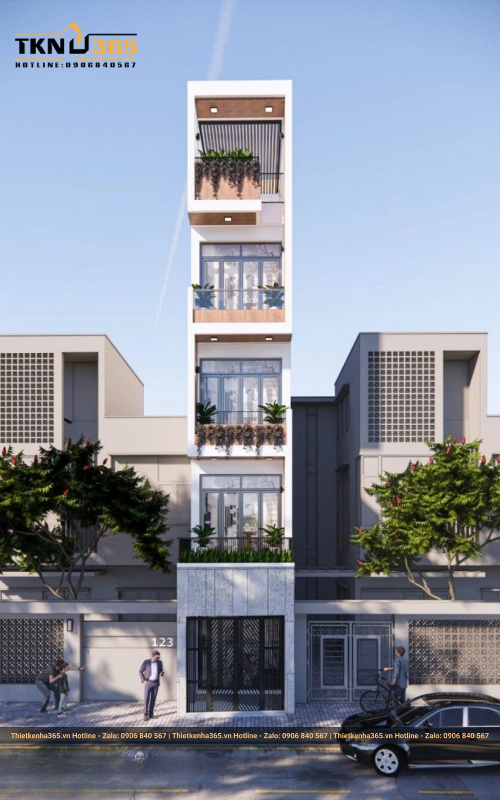 Mẫu nhà 5 tầng có thang máy