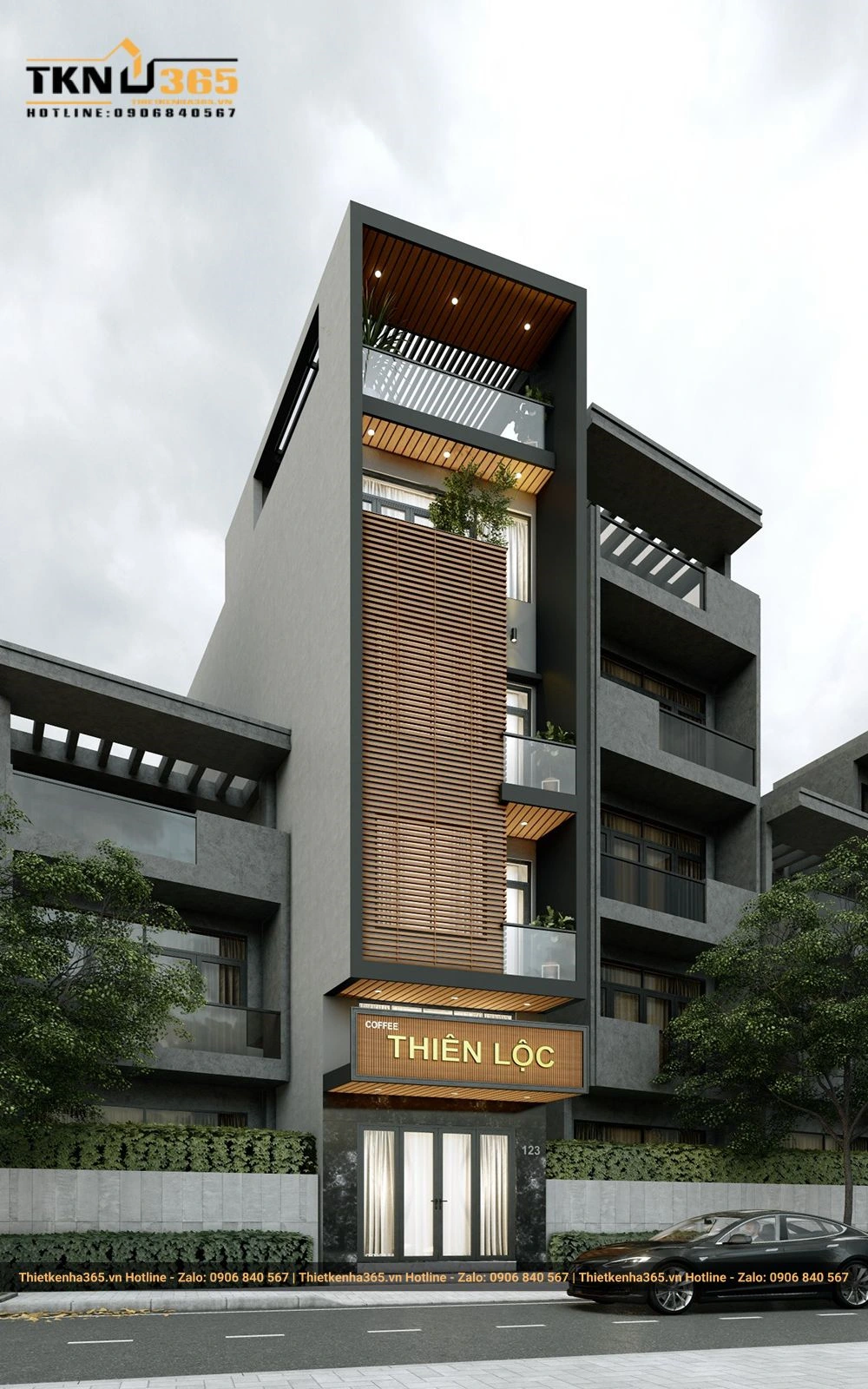 Mẫu nhà 5 tầng có mặt tiền kinh doanh 