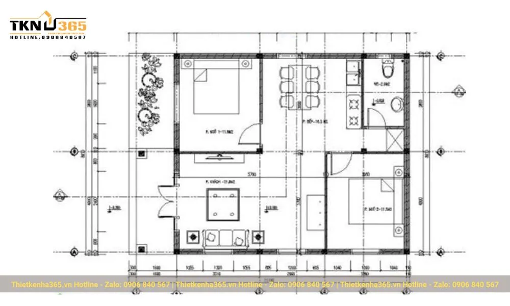 Bản vẽ chi tiết nhà ống cấp 4 mái Thái 