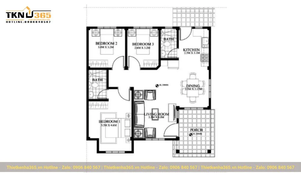 Bản vẽ chi tiết nhà cấp 4 có mái bằng