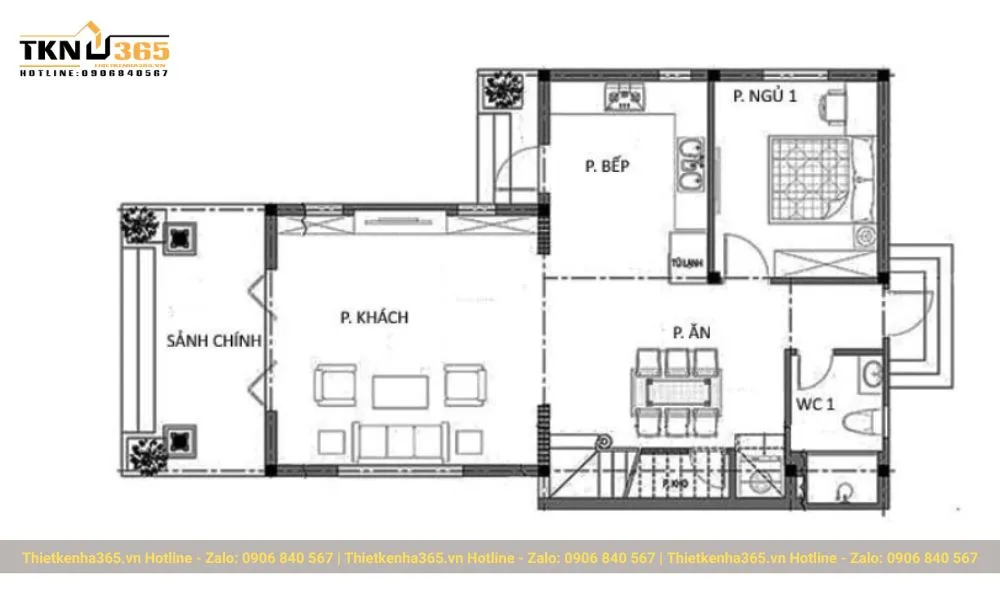 Bản vẽ chi tiết nhà cấp 4 đẹp hình chữ L