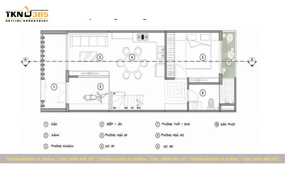 Bản vẽ chi tiết nhà cấp 4 diện tích 5x20m