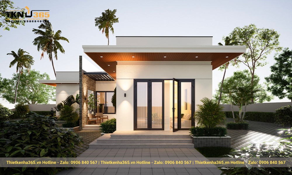 Mẫu nhà cấp 4 7x15m 3 phòng ngủ phong cách hiện đại