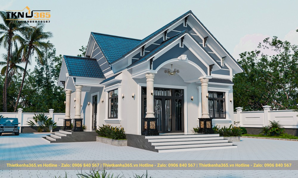 Mẫu thiết kế nhà trệt 7x15m phong cách tân cổ điển