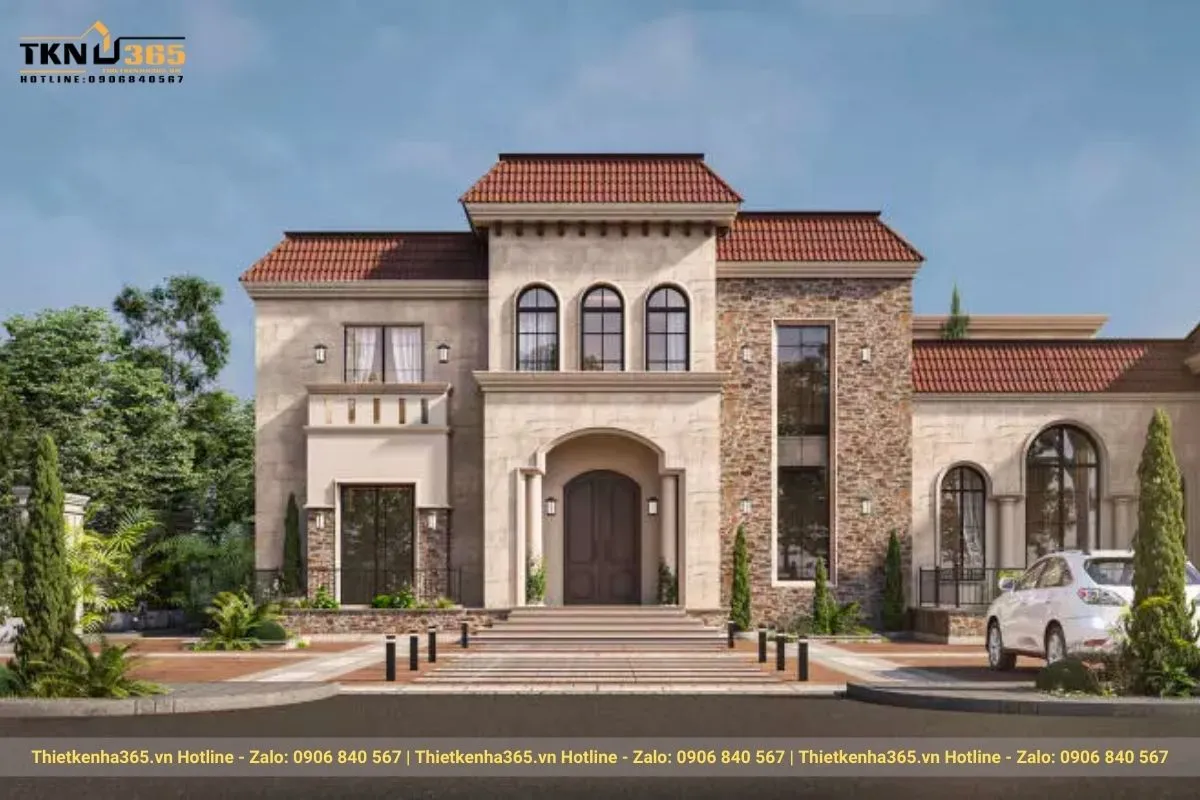 Thiết kế biệt thự Địa Trung Hải có sân vườn siêu rộng