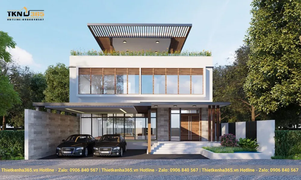 Biệt thự 2 tầng hiện đại mái bằng