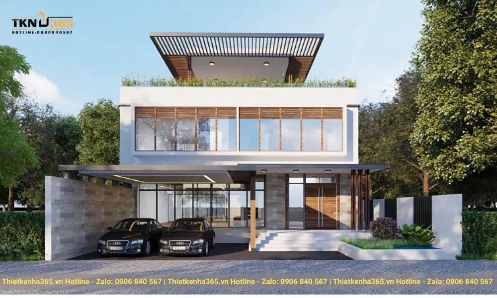 Mẫu biệt thự 2 tầng mái bằng