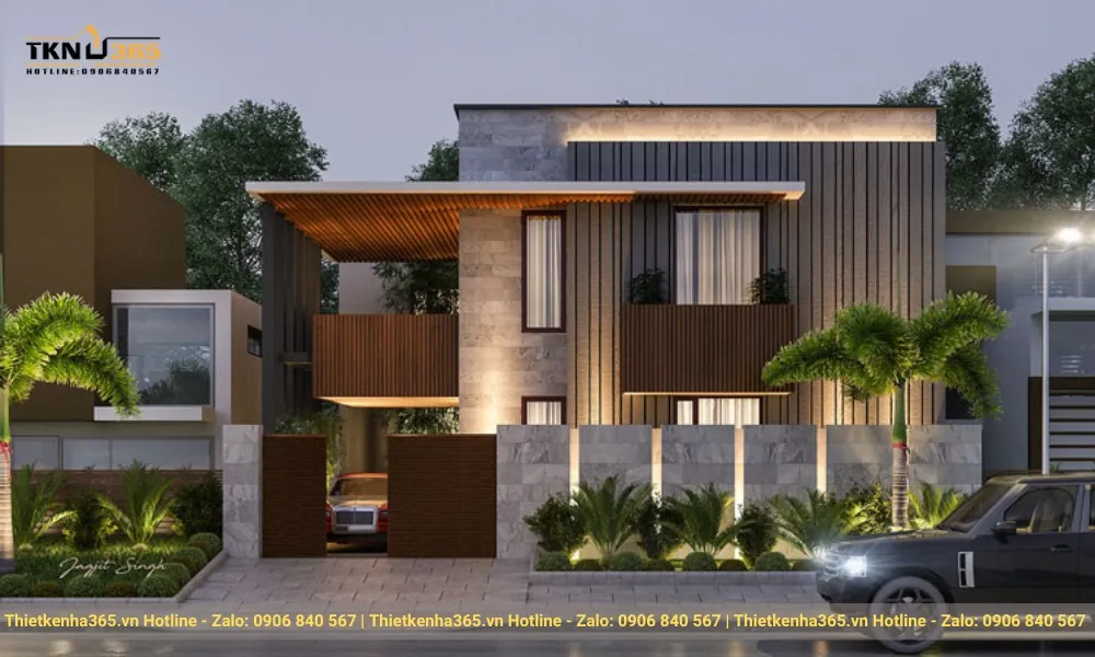 Mẫu biệt thự 2 tầng mái bằng