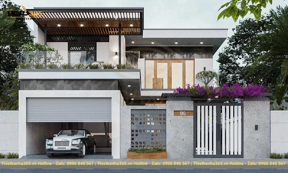 Biệt thự 2 tầng hiện đại mái bằng