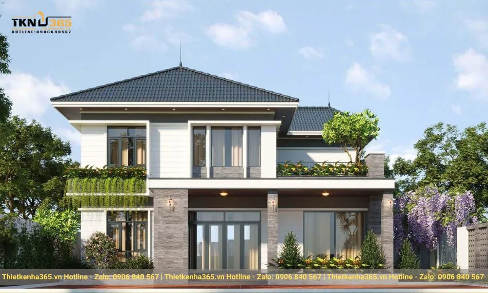 Mẫu nhà biệt thự 2 tầng mái nhật