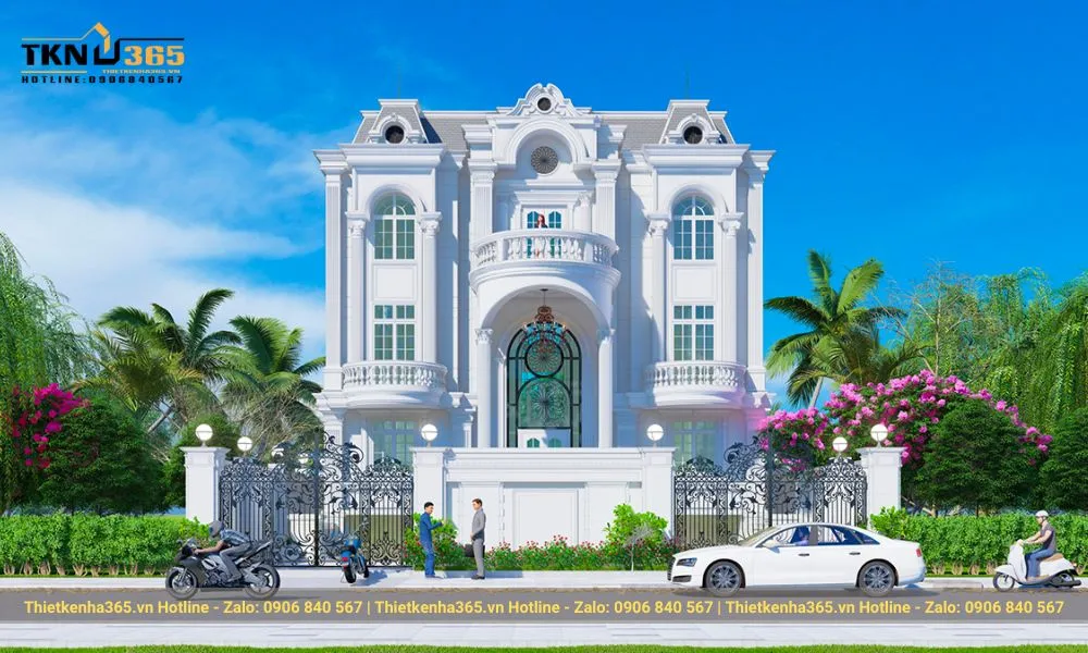 Thiết kế biệt thự lâu đài trắng tinh tế, sang trọng