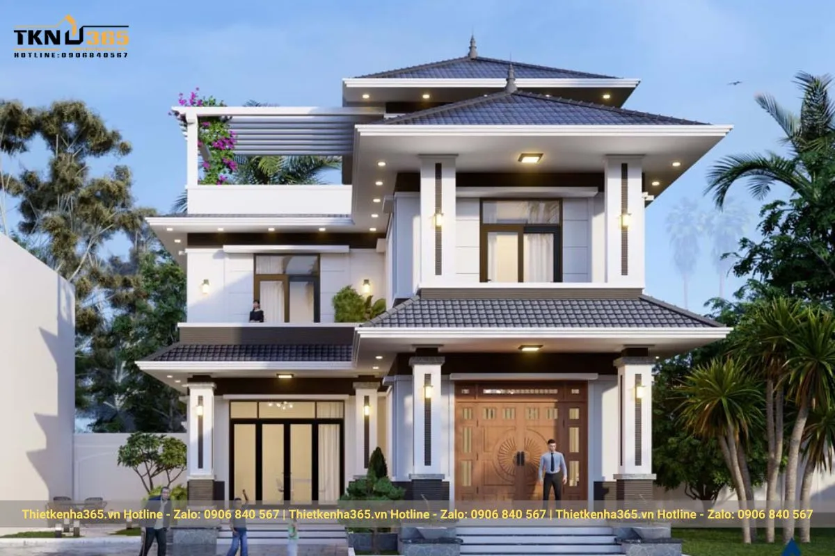 Mẫu biệt thự mái Nhật 3 tầng