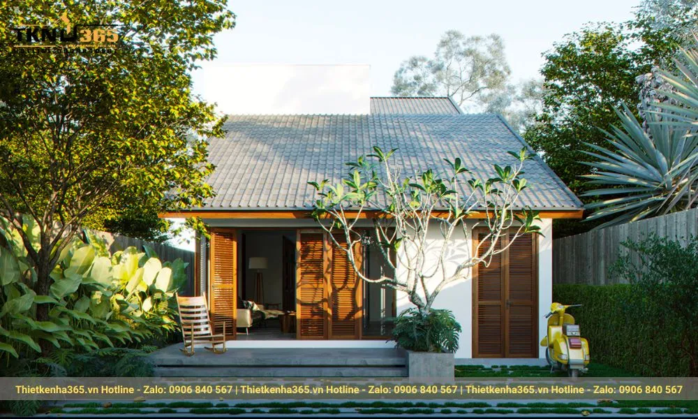 Biệt thự vườn cấp 4 phong cách truyền thống gợi nhớ nét văn hóa Việt xưa, bình dị và gần gũi.