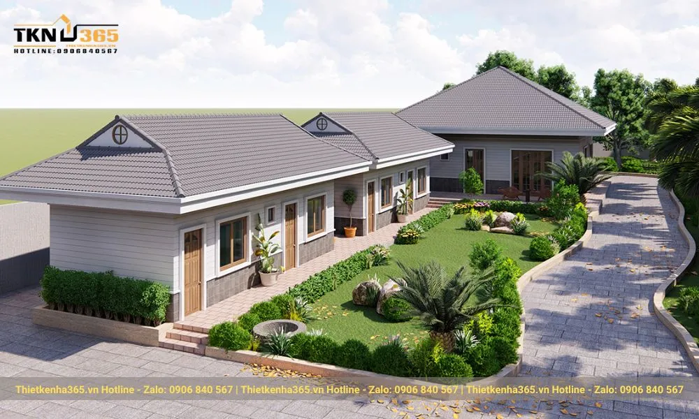 Biệt thự nhà vườn mái xám mang phong cách đương đại, tinh tế và sang trọng.