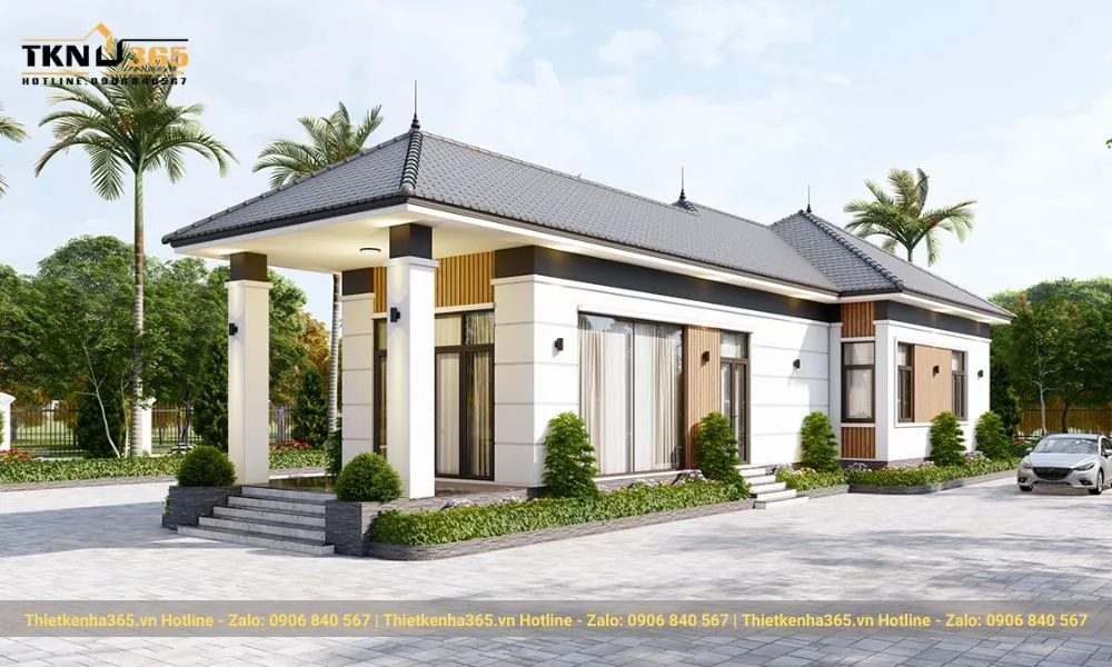 Biệt thự vườn cấp 4 mái Nhật kết hợp hài hòa giữa phong cách hiện đại và nét truyền thống tinh tế của kiến trúc Nhật Bản.