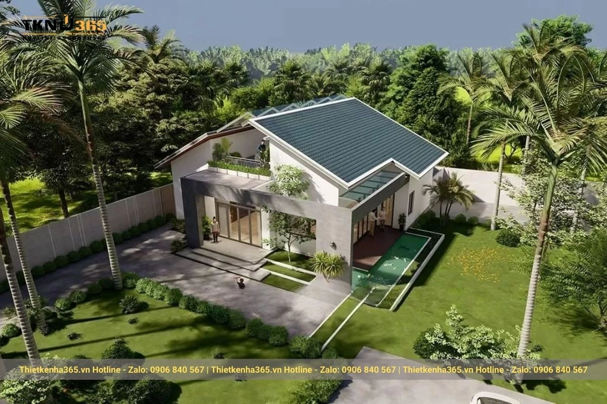 Kiểu nhà có mái lệch và khung kính