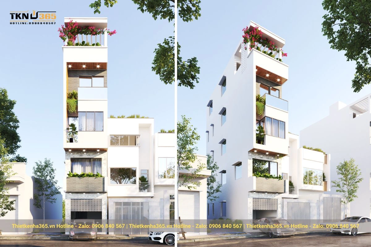 Mẫu thiết kế nhà phố đẹp có hầm gara 