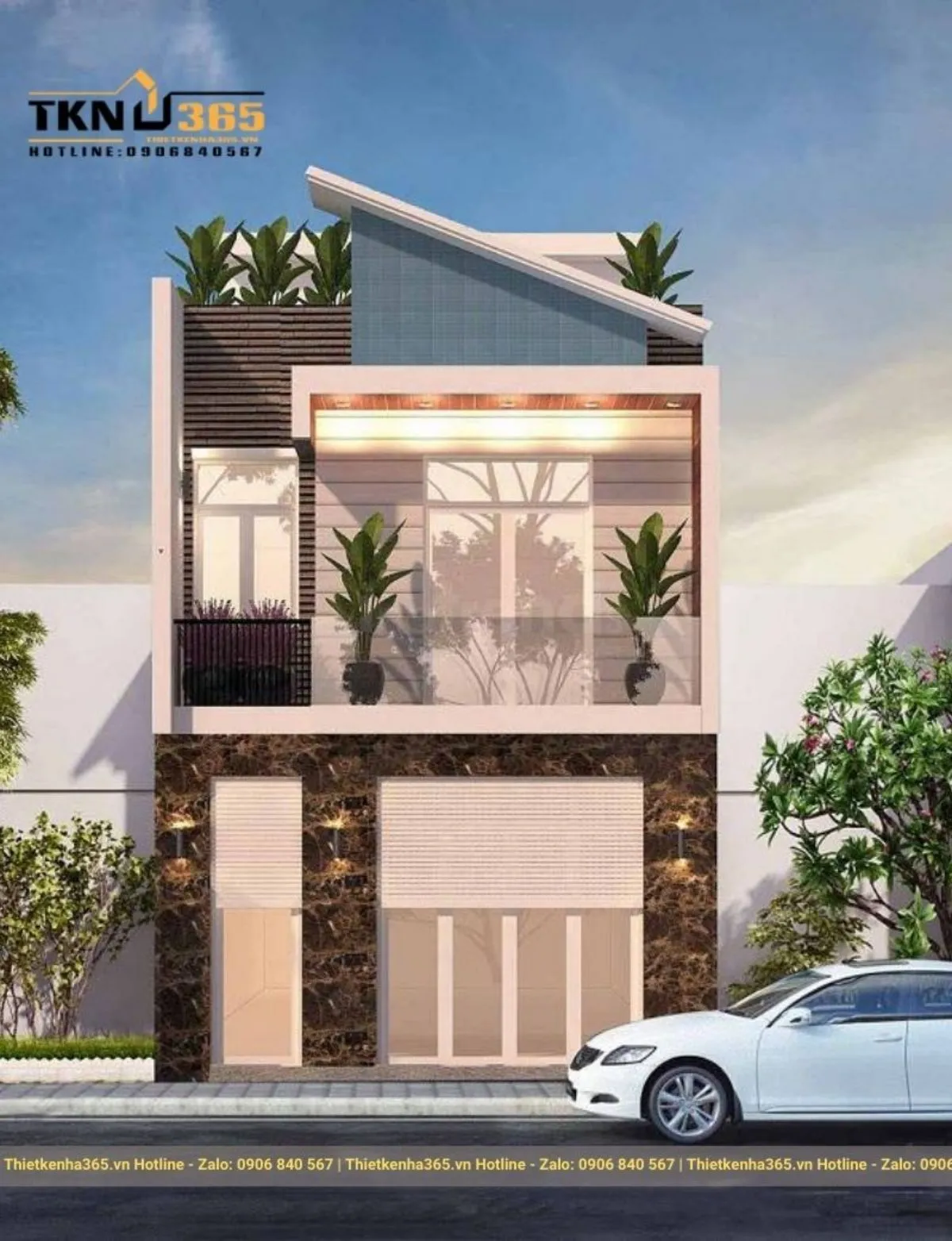 Thiết kế mẫu nhà ống mái lệch