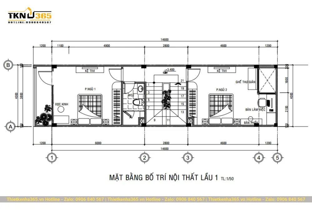 Thiết kế nhà 3 tầng 60m2