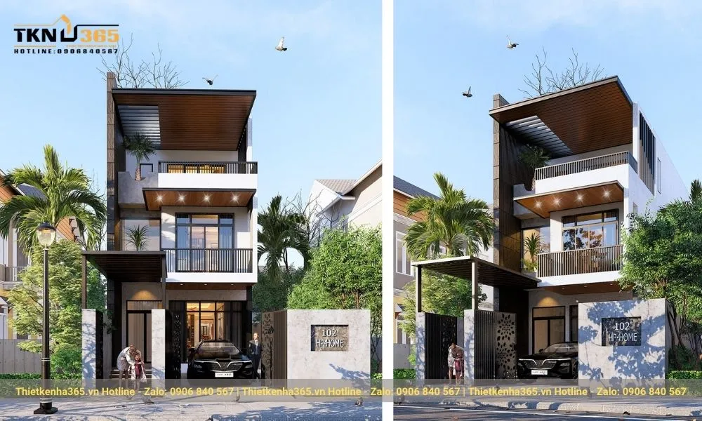 Mẫu nhà phố 2 tầng 1 tum