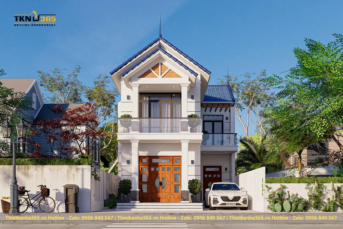 Mẫu nhà 2 tầng 70m2 chữ L