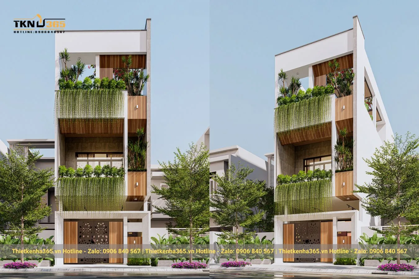 Thiết kế nhà phố 3 tầng hiện đại đẹp mái bằng
