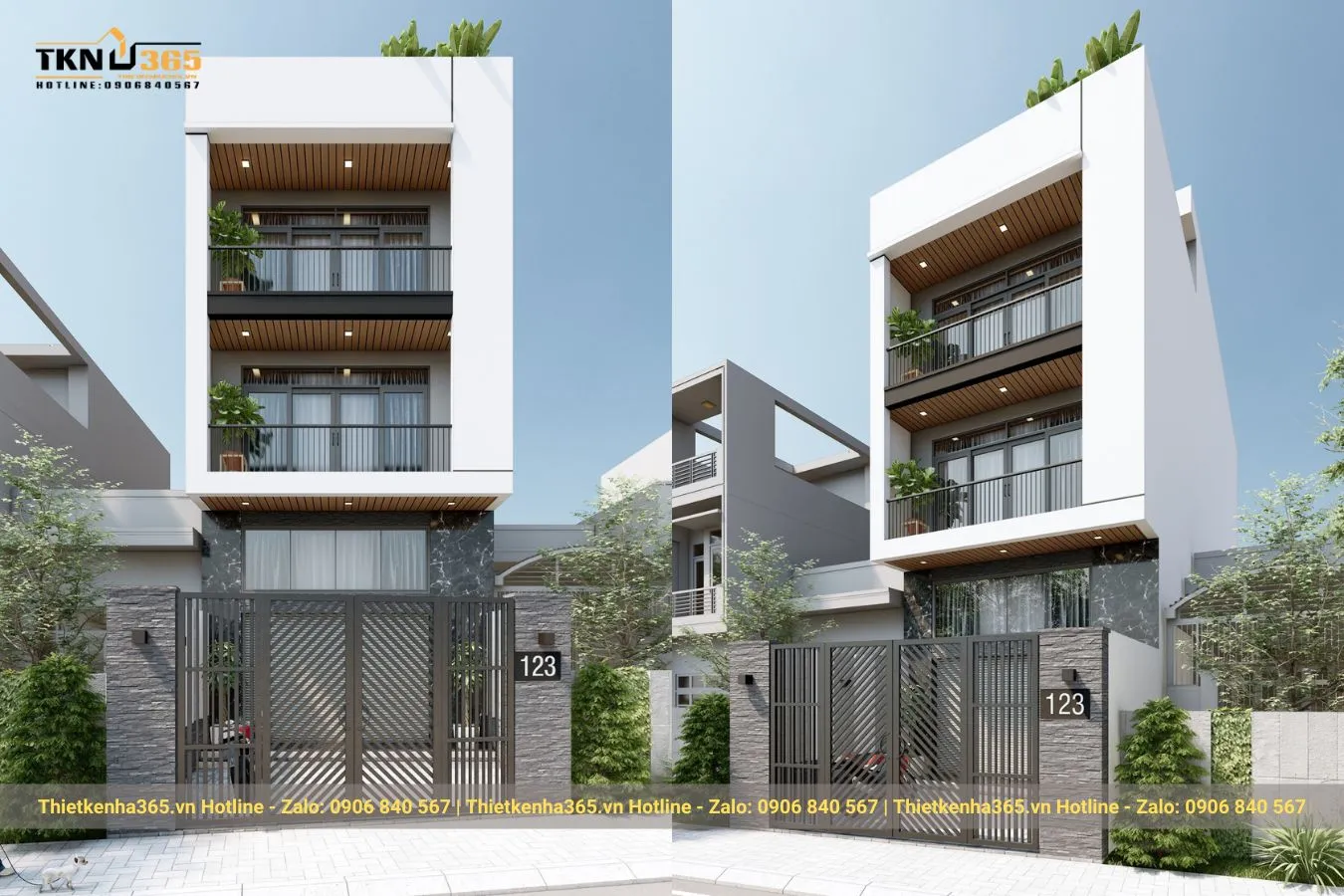 Mẫu nhà mặt phố 3 tầng đẹp 5x20m
