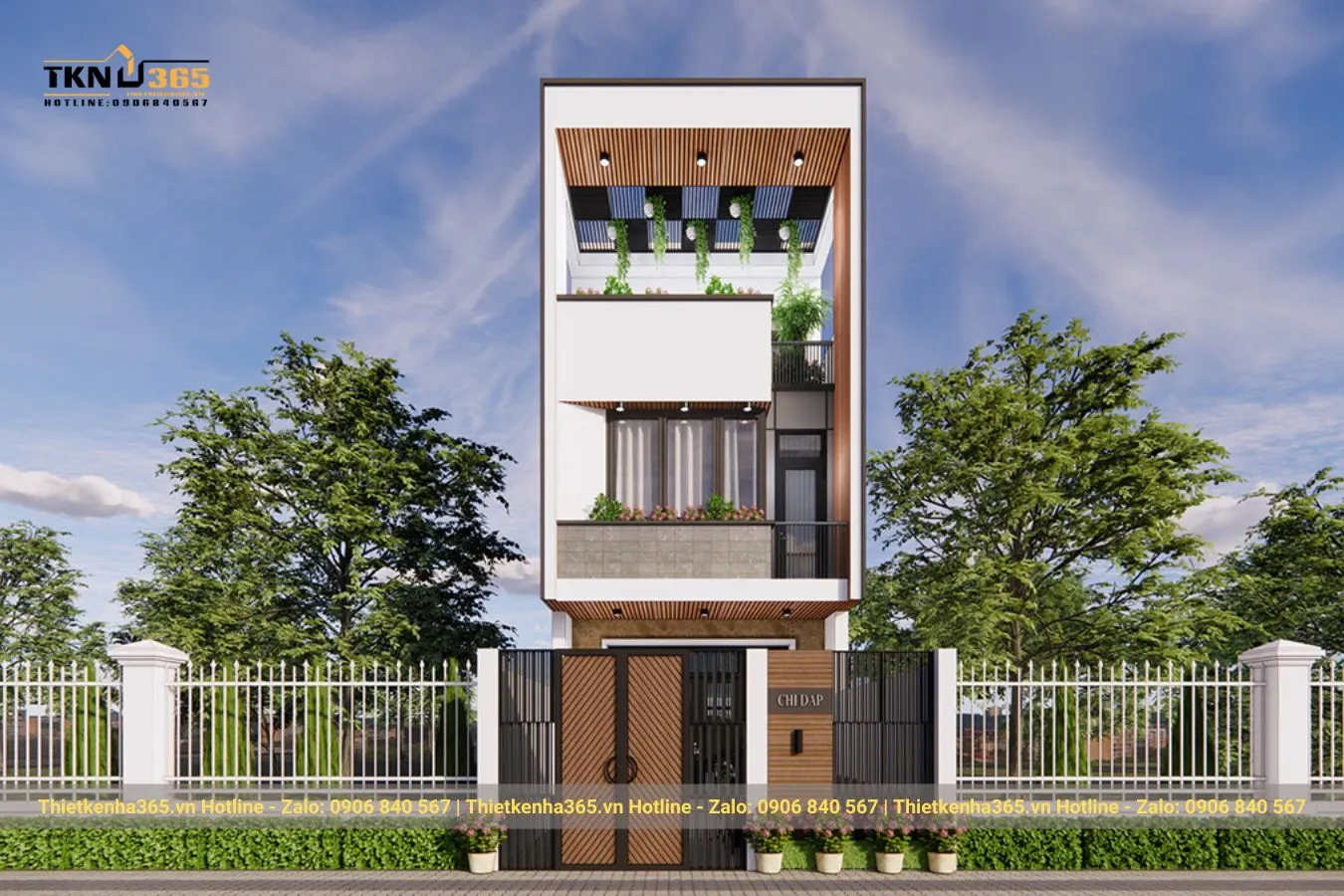 Thiết kế nhà phố 3 tầng hiện đại đẹp mái bằng
