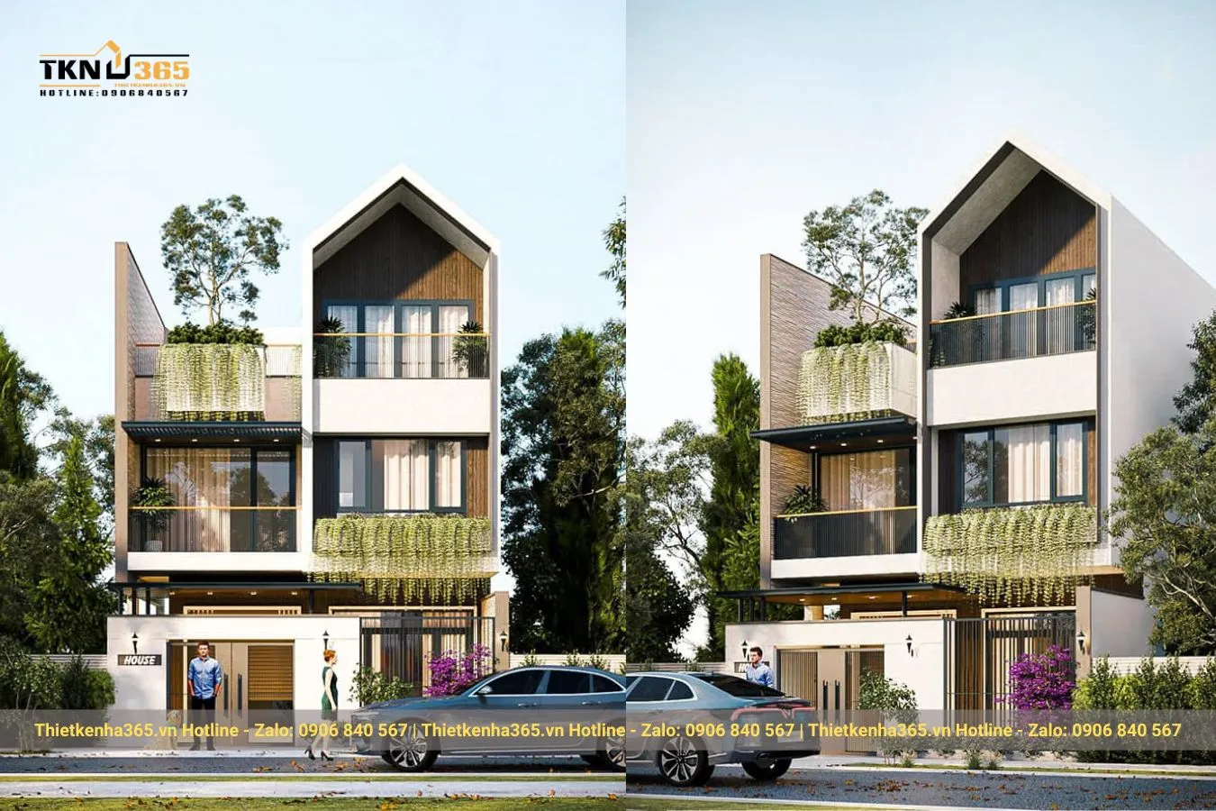 Thiết kế nhà phố 3 tầng mái nhọn độc đáo