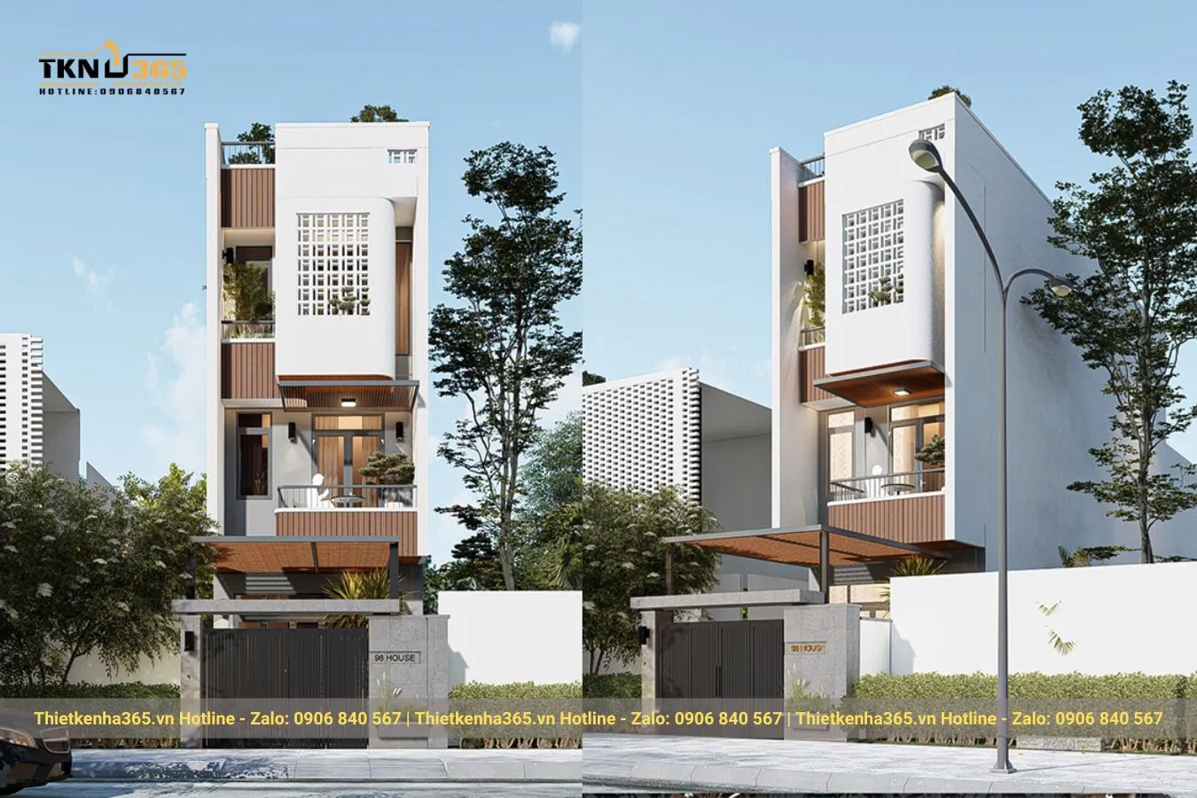 Thiết kế nhà phố 3 tầng hiện đại đẹp mái bằng
