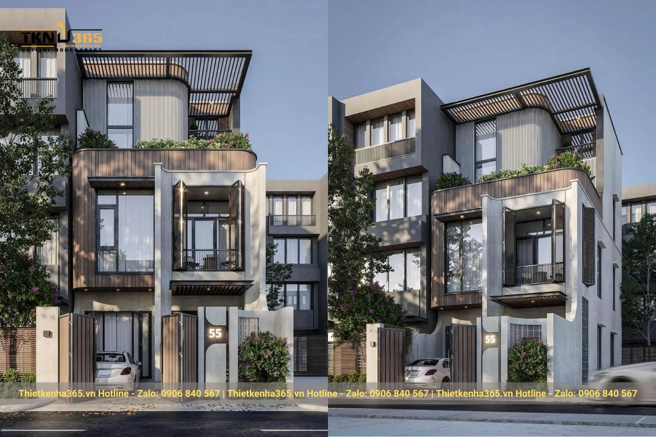 Thiết kế nhà phố 3 tầng hiện đại đẹp mái bằng