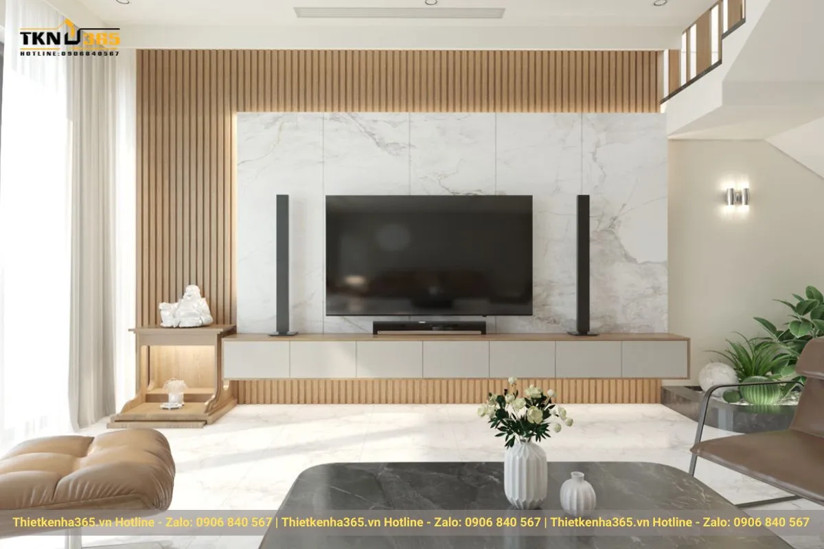 Thiết kế nội thất phòng khách nhà 65m2