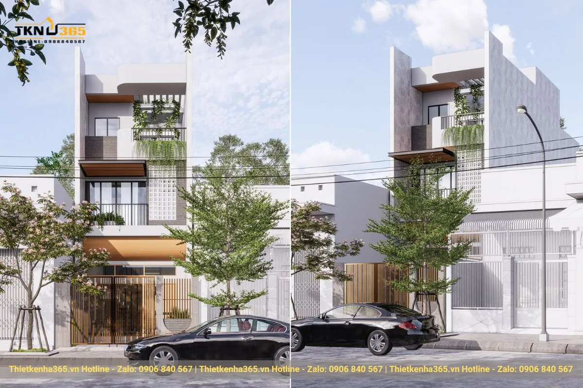 Mẫu nhà phố hiện đại 70m2 3 tầng tone cam