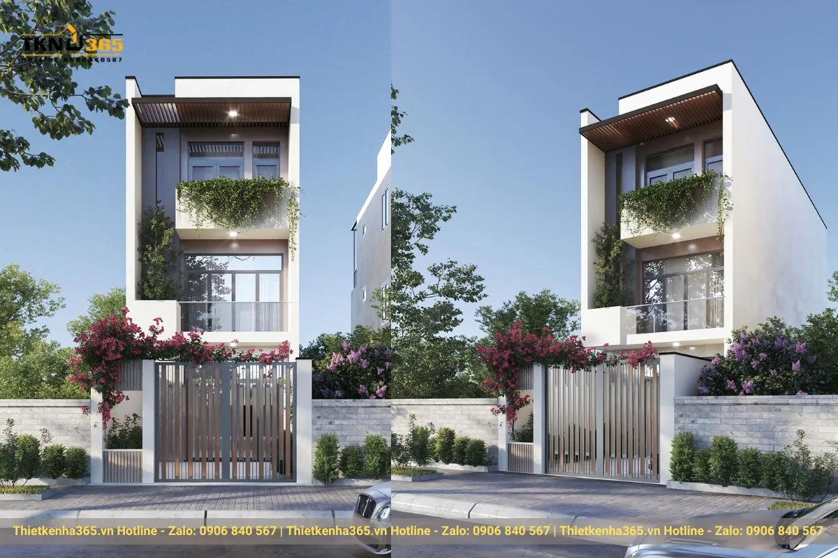 Mẫu nhà phố sàn 70m2 cao 3 tầng mái bằng