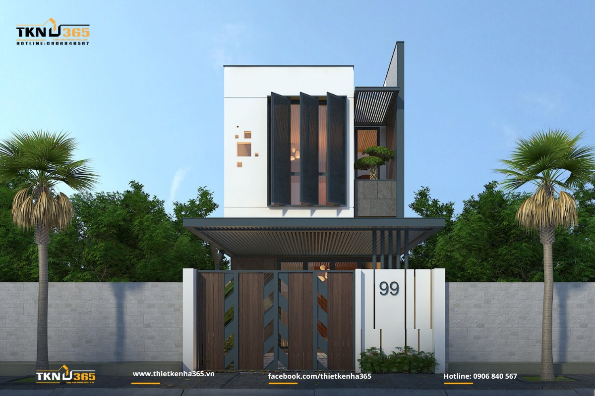 Thiết kế nhà 1 trệt 1 lầu mặt tiền hiện đại, thời thượng