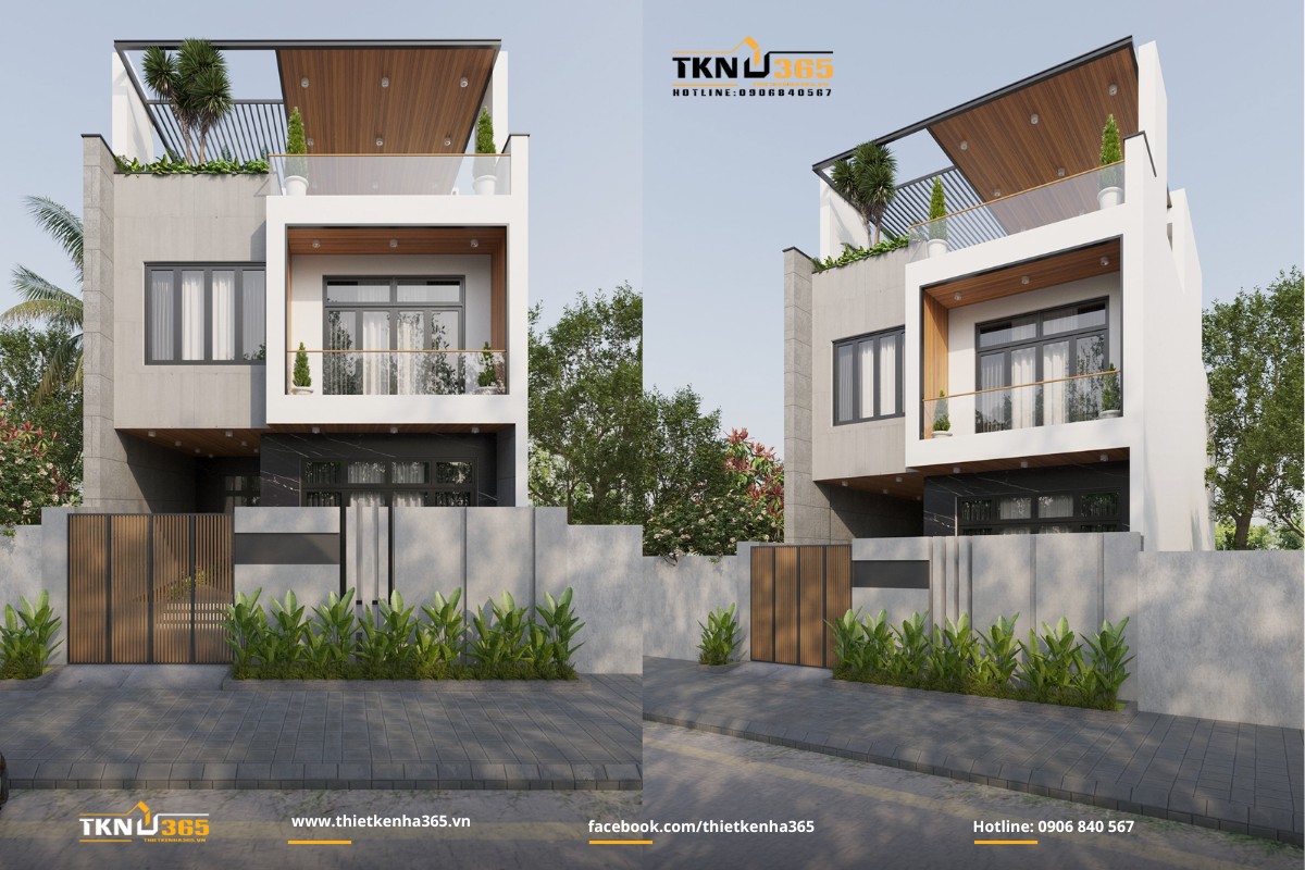 Thiết kế nhà 1 trệt 1 lầu có sân rộng đậu xe ô tô