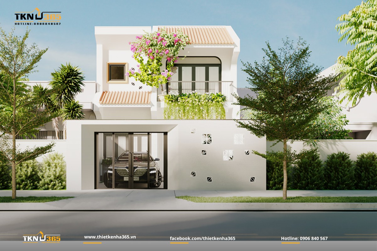 Thiết kế nhà 1 trệt 1 lầu tone trắng sang trọng