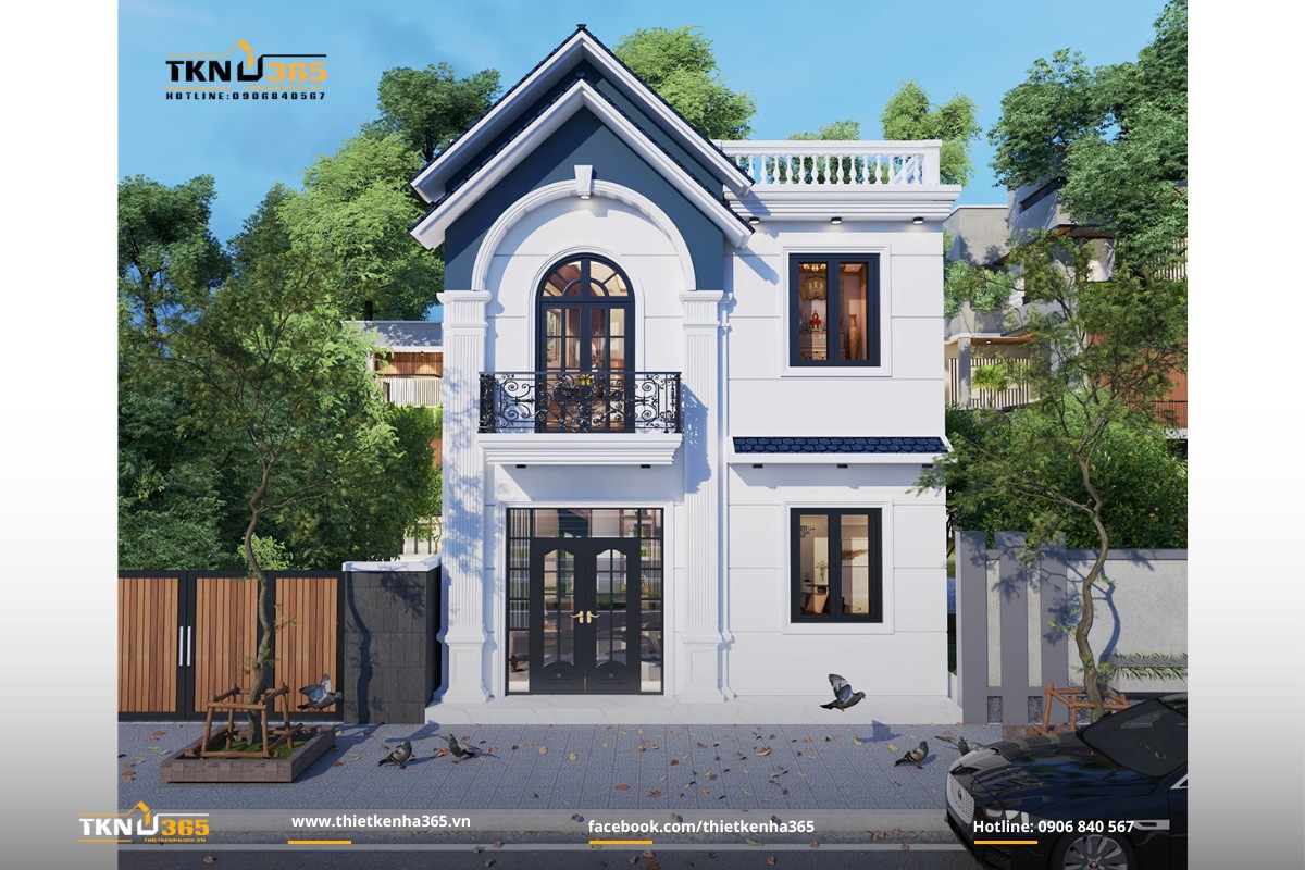 Mẫu nhà 1 trệt 1 lầu mái Thái đẹp ở nông thôn