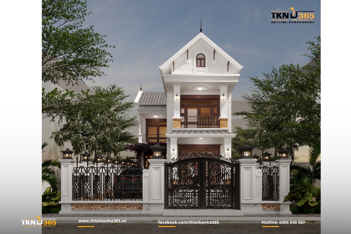 Thiết kế nhà 1 trệt 1 lầu tone trắng sang trọng