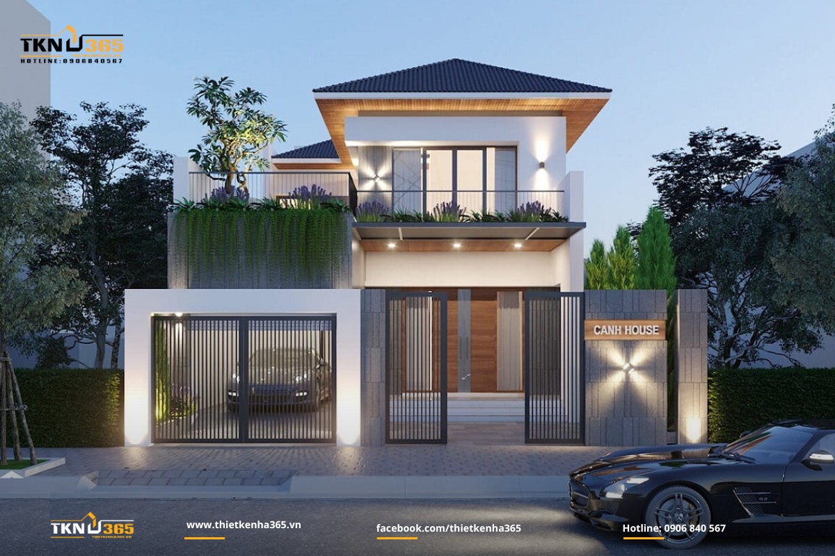 Mẫu nhà 1 trệt 1 lầu hình chữ L cho gia đình đông người