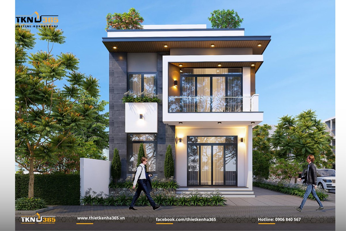 Thiết kế nhà 1 trệt 1 lầu mặt tiền hiện đại, thời thượng
