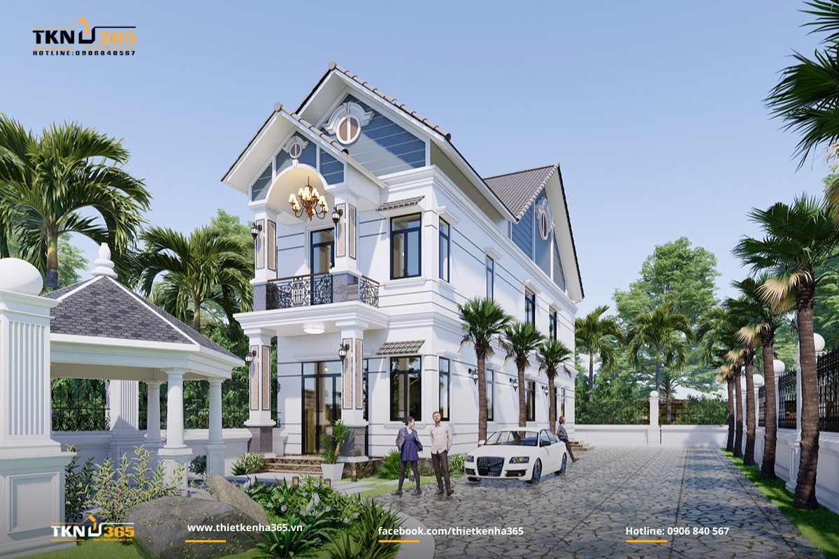 Mẫu nhà 1 trệt 1 lầu mái Thái đẹp ở nông thôn