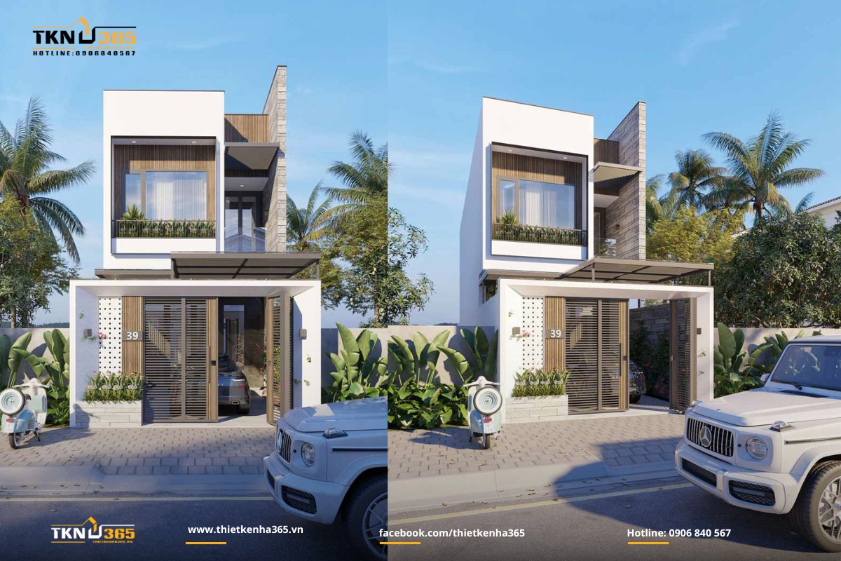 Mẫu nhà 1 trệt 1 lầu mái bằng hiện đại cho gia đình trẻ