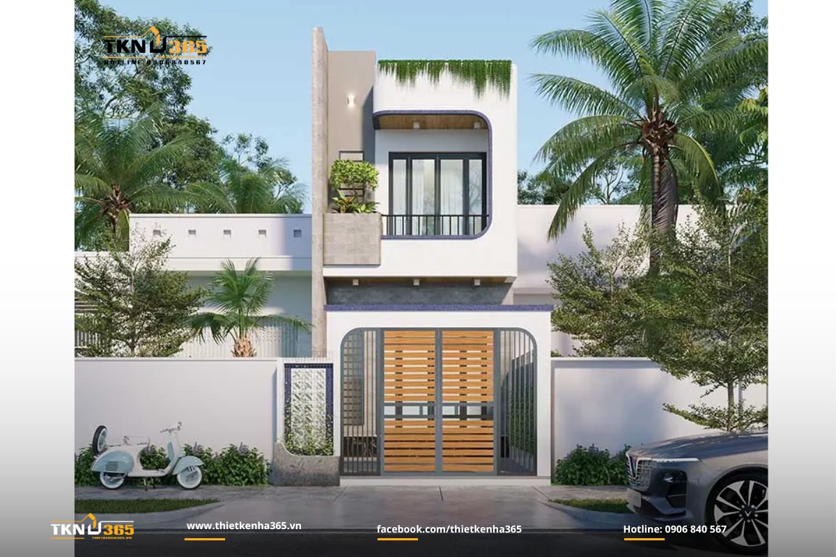 Thiết kế nhà 1 trệt 1 lầu bo cong ấn tượng