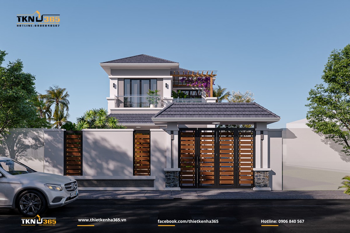 Mẫu nhà 1 trệt 1 lầu hình chữ L cho gia đình đông người