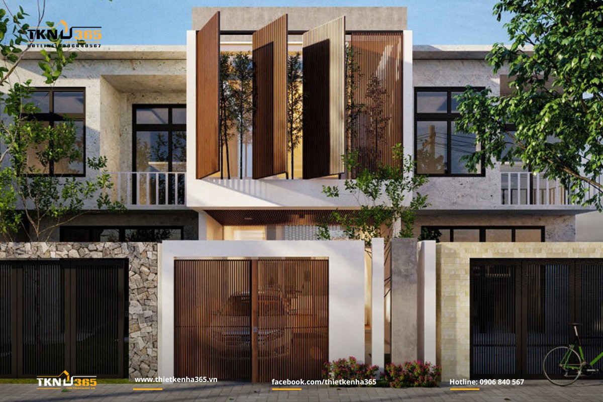 Mẫu nhà 1 trệt 1 lầu mái bằng hiện đại cho gia đình trẻ