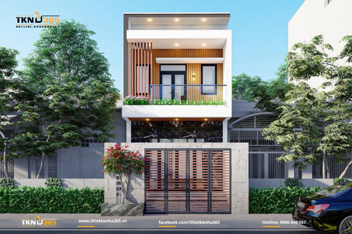 Mẫu nhà 1 trệt 1 lầu mái bằng hiện đại cho gia đình trẻ