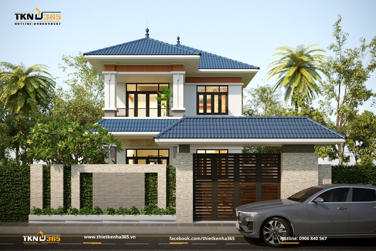 Mẫu nhà 1 trệt 1 lầu mái Nhật có sân vườn rộng rãi
